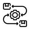 Icono de engrane con proceso automatizado en negro